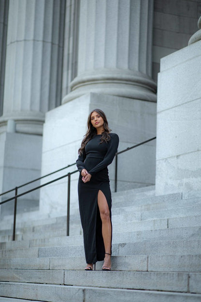 Mandy Black Long Sleeve Maxi Dress by Vesper