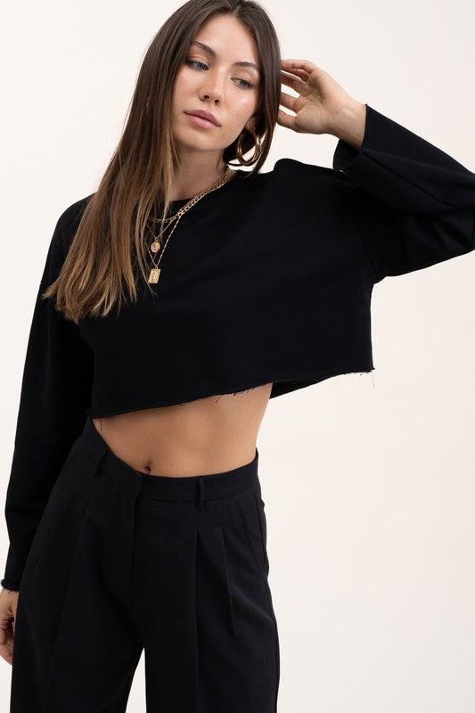Black French Terry Crop Top | 8LACK Clothing