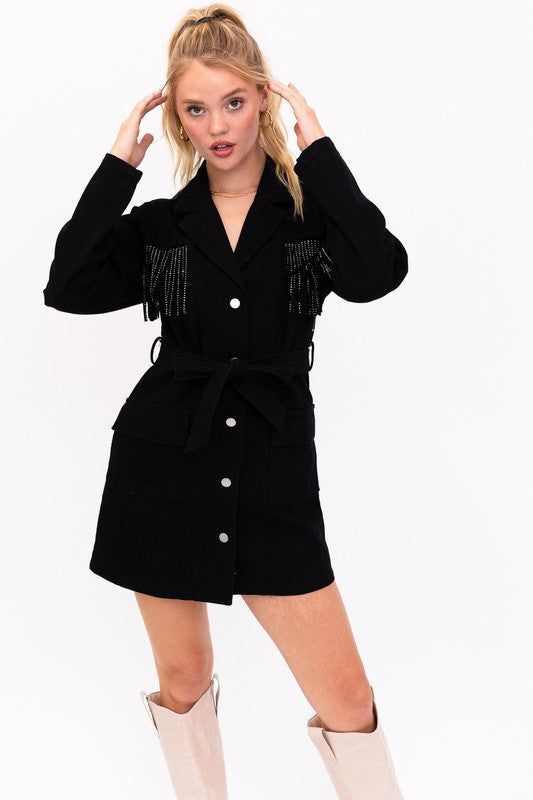 Black Rhinestone Fringe Dress Jacket | 8LACK Clothing