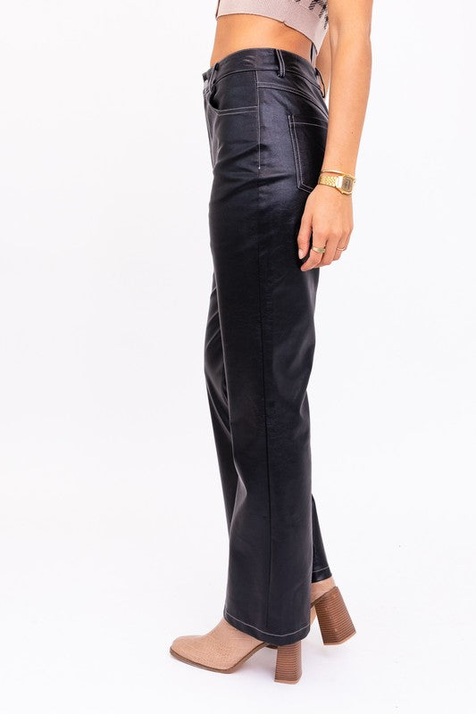 Women's Straight Leg Pants  Faux Leather Pants, Dress Pants