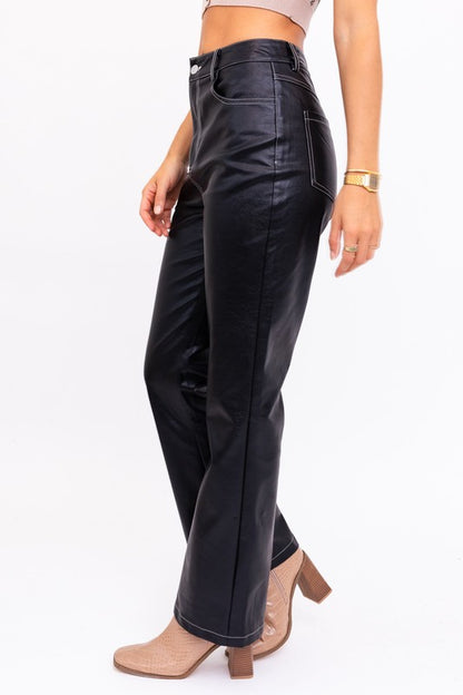 Women's Black Faux Leather Pants | 8LACK Clothing