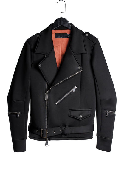 Black Neoprene Biker jacket by XIAN ZONE