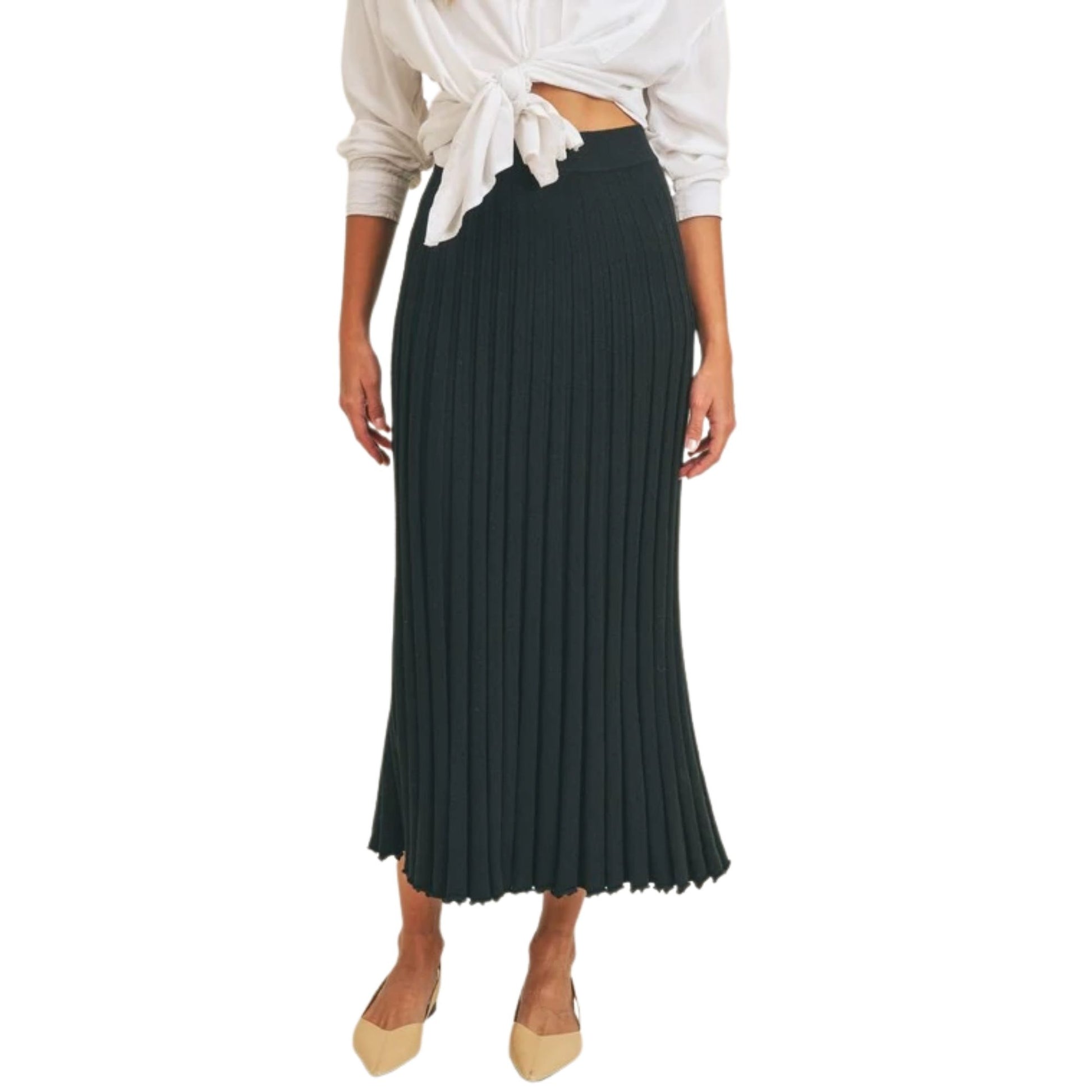 Black Knit Pleated Maxi Skirt | 8LACK Clothing