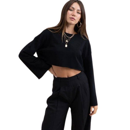 Black French Terry Crop Top | 8LACK Clothing