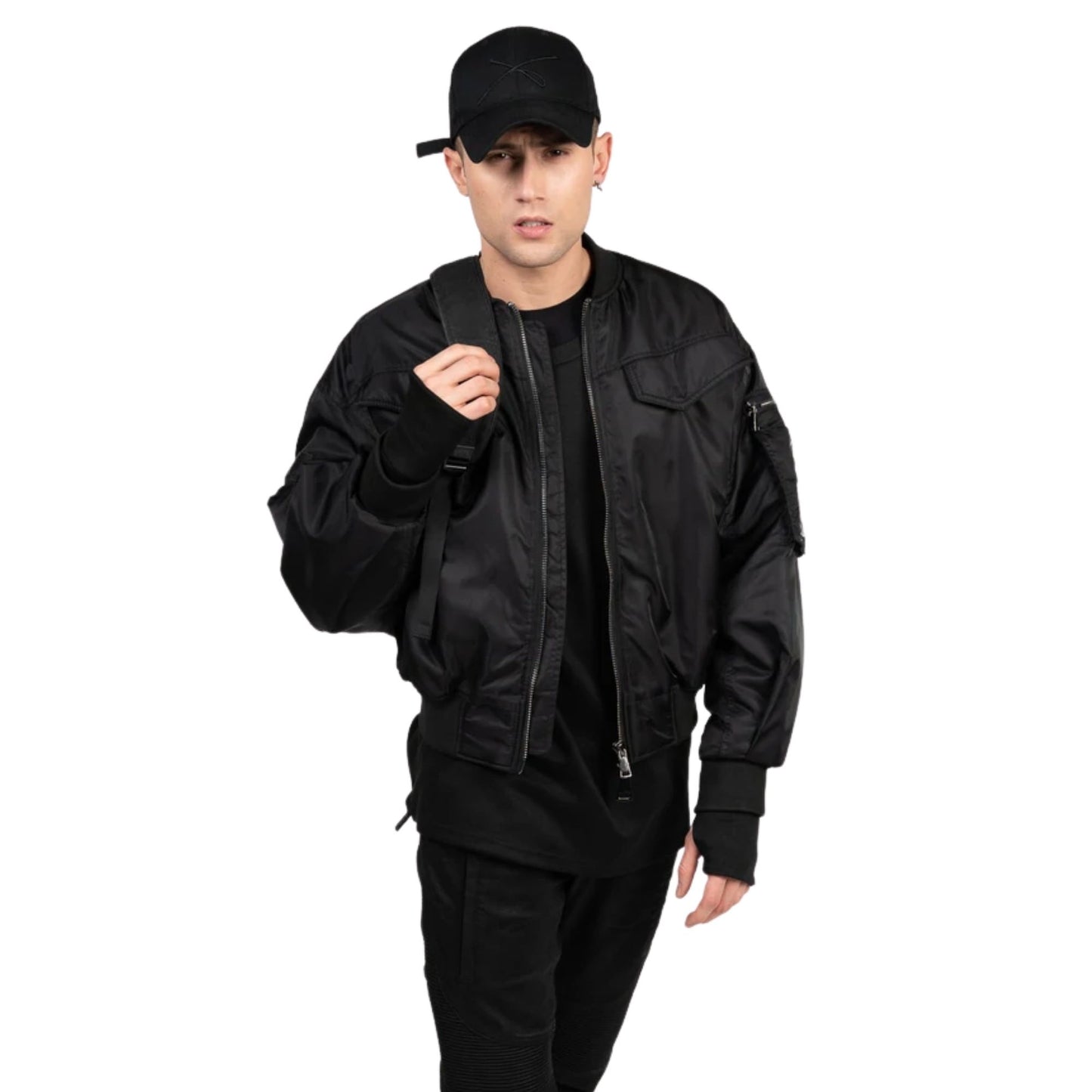 Oversized short black bomber jacket by XIAN ZONE