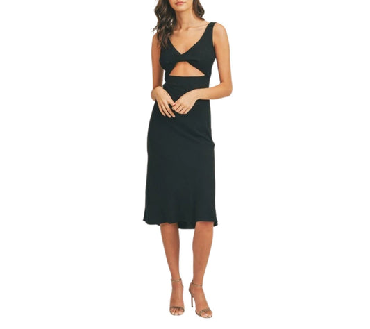 Black Linen Dress with Twist & Cutout Detail | 8LACK