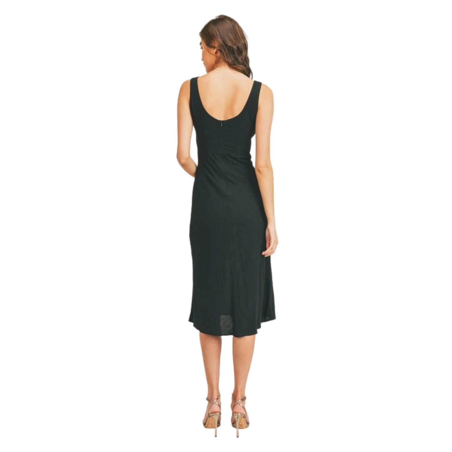 Black Linen Dress with Twist & Cutout Detail | 8LACK