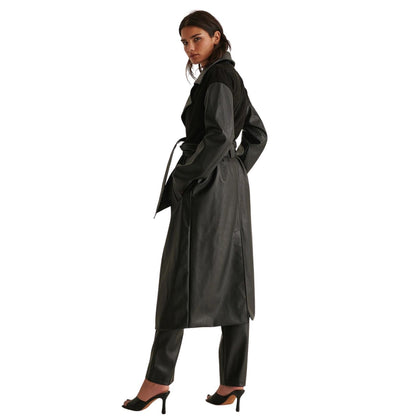 Faux Suede & PU Leather Trench Coat Black | 8LACK Clothing