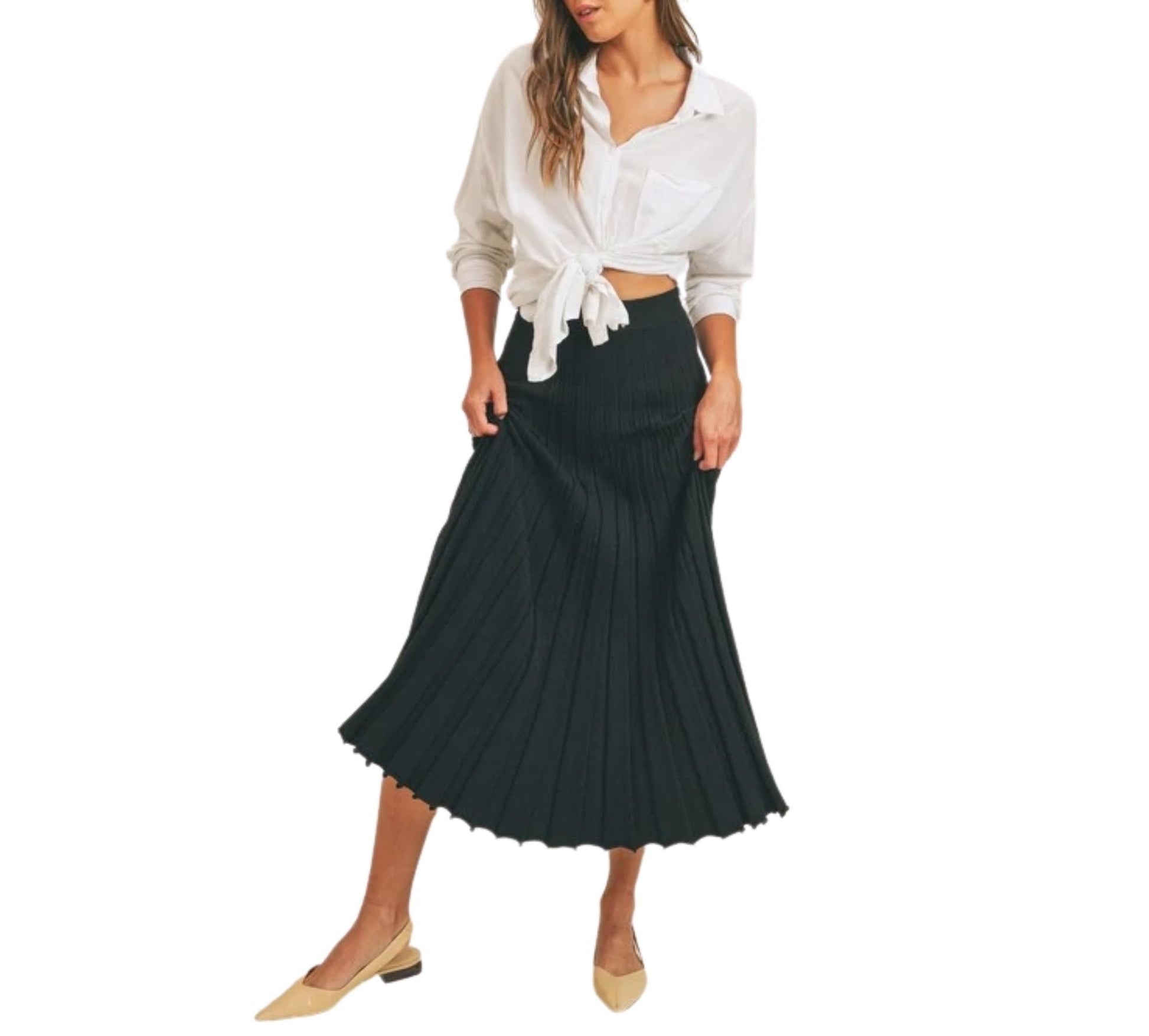 Black Knit Pleated Maxi Skirt | 8LACK Clothing