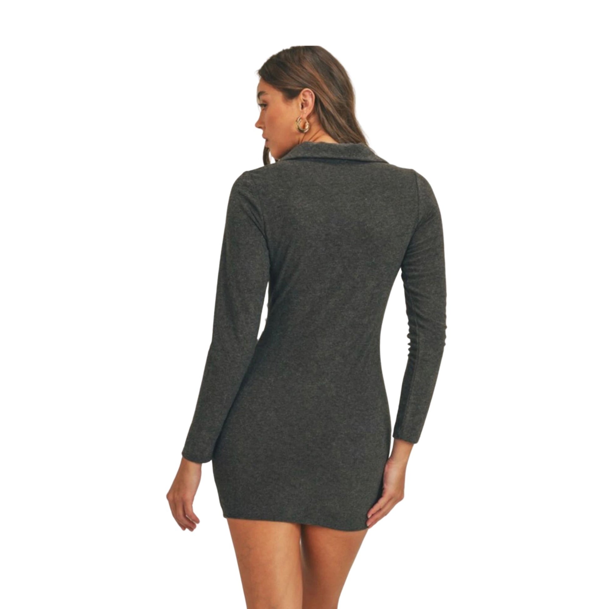 Black Long Sleeve Bodycon Button Up Dress | 8LACK Clothing