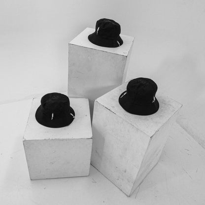 Black Cotton Bucket Hat with 3 Pearl Drops by EnDz by Lou