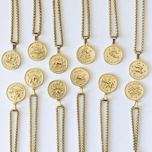Gold Plated Zodiac Coin Necklace by Sahira